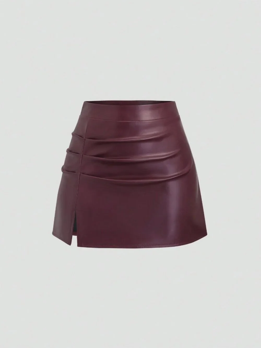 Women's Elegant High Waist Faux Leather Side Slit Flared A-Line Mini Skirt - Picture 1 of 5